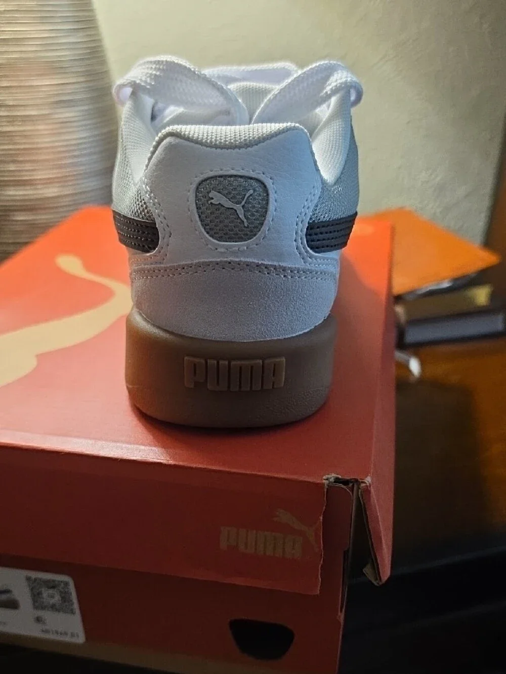 Puma Kids White & Black Low-Top Sneaker with Brown Sole